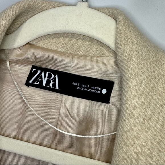 Zara Wool Blend Double Breasted Classic Straight Cut Beige Coat Small - Picture 9 of 12